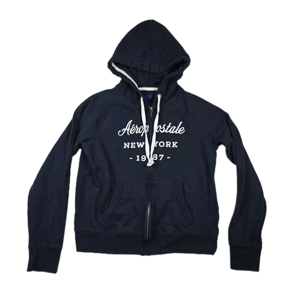 Aeropostale Juniors Women's Size Large‎ Navy Blue Full Zip Spell Out Logo